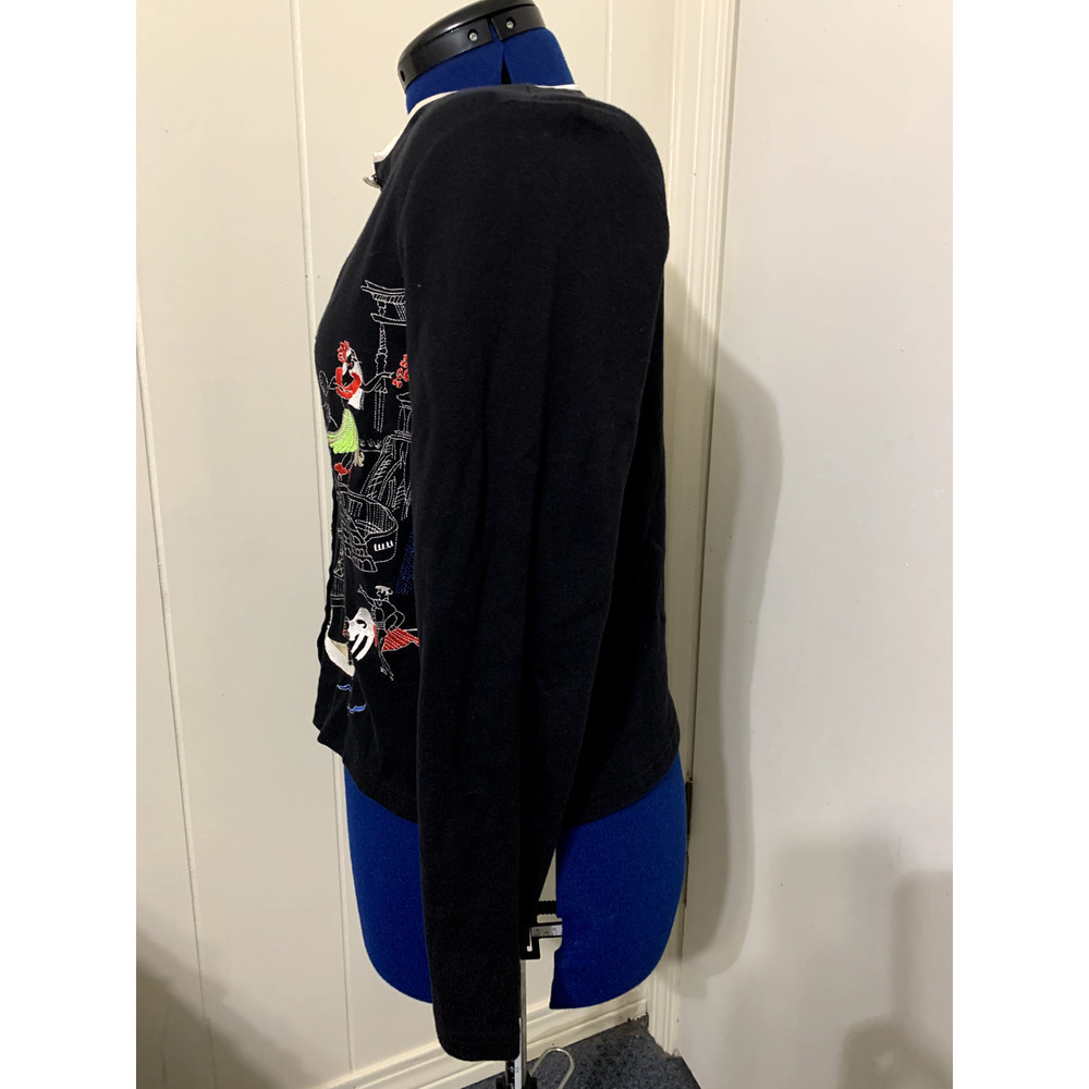 MCX Signature Cardigan Women Medium Button Up Black Embroidered Artsy Vacation - Picture 2 of 11